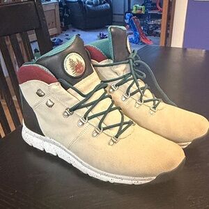 Timberland Earth day Suede Hiker Boots with Defender repellant system.